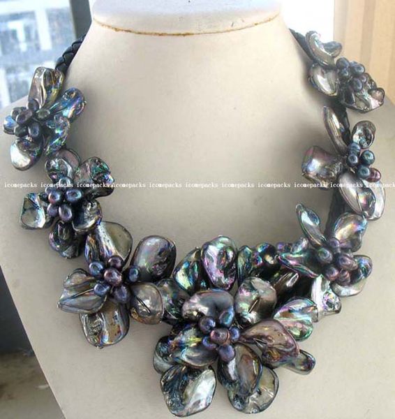 wholesale wonderful black freshwater pearl 40-60 mm sea shell flower 18.5" necklace, Silver
wholesale wonderful black freshwater pearl 40-60 mm sea shell flower 18.5" necklace, Silver