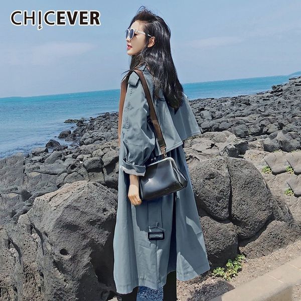 

chicever autumn women's windbreaker lapel long sleeve bandage casual loose long trench female coat 2018 korean fashion clothing, Tan;black