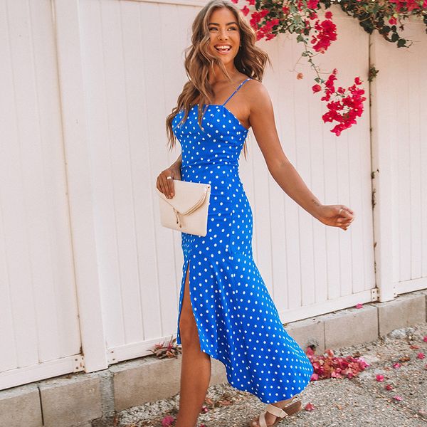 new summer 2018 blue one step ahead polka dot adjustable spaghetti stap dress stretchy asymmetrical front slit beach dress, Black;gray
new summer 2018 blue one step ahead polka dot adjustable spaghetti stap dress stretchy asymmetrical front slit beach dress, Black;gray