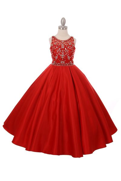 Lovely Red Pink Champagne Satin Jewel Beads Flower Girl Dresses Girls' Pageant Dresses Birthday Holidays Dresses Custom Size 2-14 FF727058
