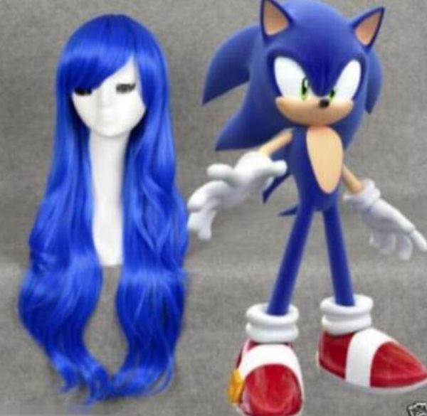 new hedgehog cosplay silky long fashion straight blue hair full wigs>>new fashion picture wig, Black