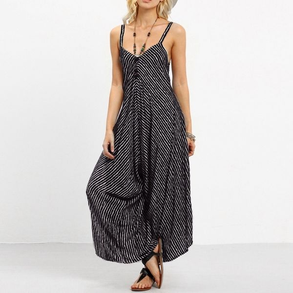 women pinstriped black romper party wide leg strapless playsuits bohemian long casual jumpsuits overalls sleeveless, Black;white
women pinstriped black romper party wide leg strapless playsuits bohemian long casual jumpsuits overalls sleeveless, Black;white