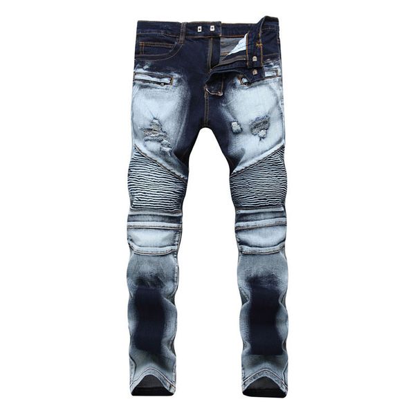 2018 new men's deep blue high street stretch jeans in slim waist straight tube zipper stitching holes sanding white trousers
2018 new men's deep blue high street stretch jeans in slim waist straight tube zipper stitching holes sanding white trousers