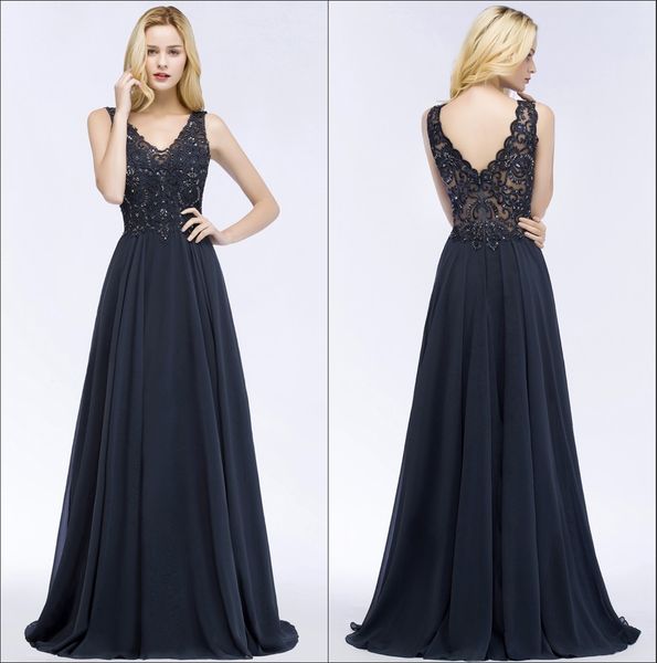 2018 navy blue v neck chiffon long evening dresses lace applique backless floor length formal party prom dresses cps873, Black;red
2018 navy blue v neck chiffon long evening dresses lace applique backless floor length formal party prom dresses cps873, Black;red