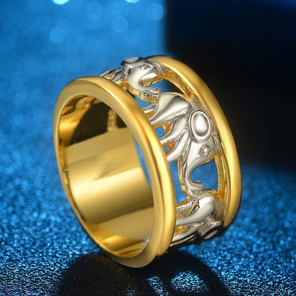 choucong big elephant design ring yellow & white gold filled engagement wedding band rings for women bridal jewelry width 11mm, Slivery;golden