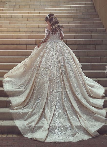 new luxury said mhamad wedding dresses princess sheer neck long sleeves lace applique illusion back bridal gowns wedding dress custom made, White
new luxury said mhamad wedding dresses princess sheer neck long sleeves lace applique illusion back bridal gowns wedding dress custom made, White