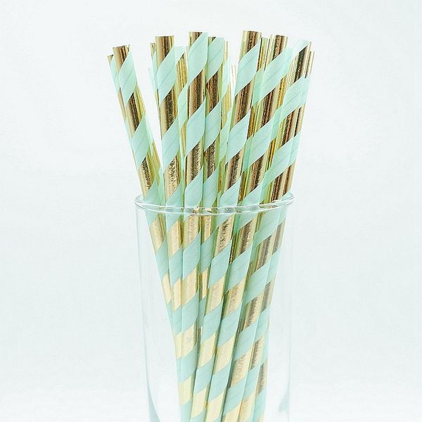 

25pcs light green stripe paper drinking straws for baby shower wedding party kids birthday party decoration supplies paper