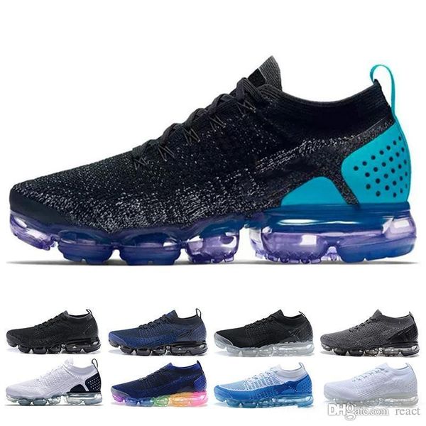 

2018 vapormax 2.0 флагманские туфли мужские женщины новые белые черные серые синие розовые вязальные тренеры кроссовки кроссовки повседневна, Black