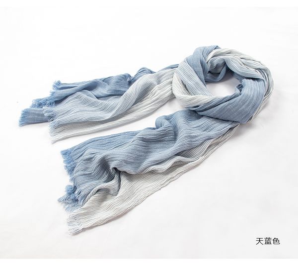 spring autumn light artistic style cotton and hemp breathable and female dual purpose shawl, Blue;gray
spring autumn light artistic style cotton and hemp breathable and female dual purpose shawl, Blue;gray