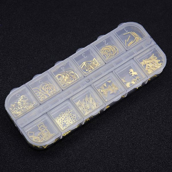 12 grid metal rivet studs mixed style star heart oval gear unicorn gold nail art decoration metal 3d diy charm with nail case, Silver;gold
12 grid metal rivet studs mixed style star heart oval gear unicorn gold nail art decoration metal 3d diy charm with nail case, Silver;gold