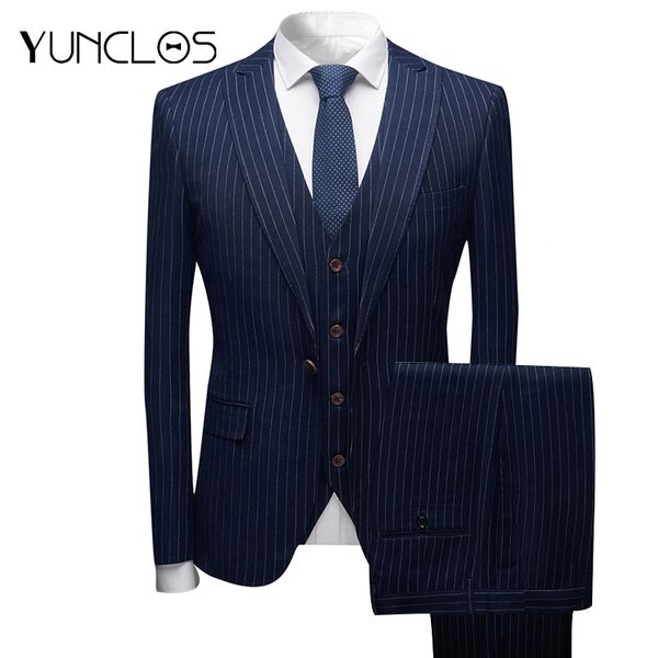 yunclos 2018striped business suits men's slim fit suits single button formal wedding 3 pieces prom with pant for men, White;black
yunclos 2018striped business suits men's slim fit suits single button formal wedding 3 pieces prom with pant for men, White;black