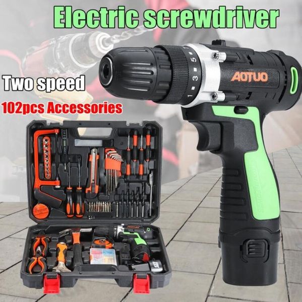 High Quality AOTUO 102Pcs 12V Li-Ion Cordless Power Drills Kit Electric Screwdriver Single/Double Speed 2 Battery
High Quality AOTUO 102Pcs 12V Li-Ion Cordless Power Drills Kit Electric Screwdriver Single/Double Speed 2 Battery