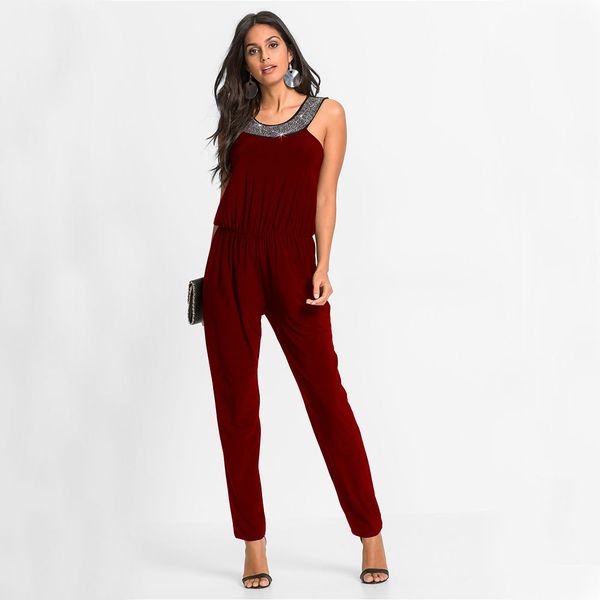 women's jumpsuit round neck sleeveless elastic waist silver diamond jumpsuit female, Black;white
women's jumpsuit round neck sleeveless elastic waist silver diamond jumpsuit female, Black;white