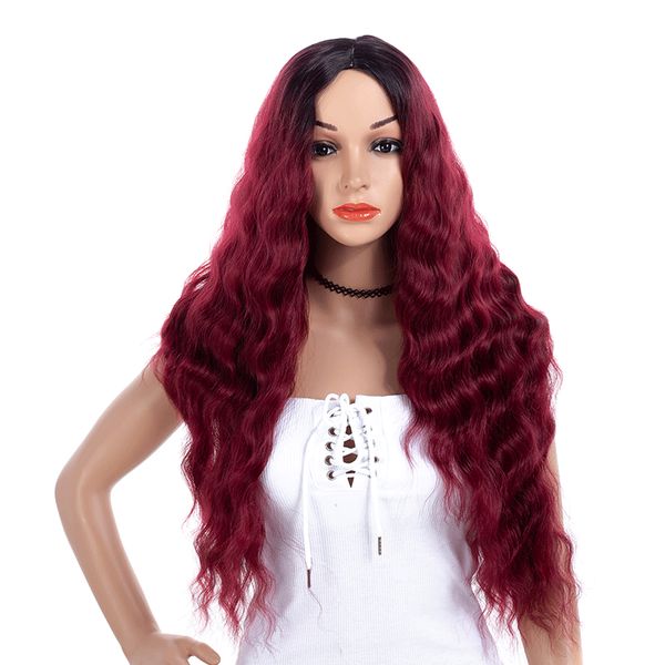 women long synthetic deep wave corn hair middle side bang chemical headgear dyed partial fiber heat resistant wig, Black
women long synthetic deep wave corn hair middle side bang chemical headgear dyed partial fiber heat resistant wig, Black