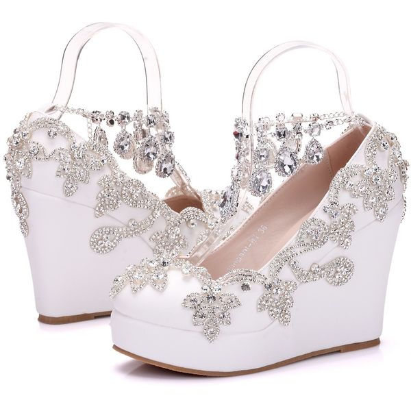 new crystal chain round toe shoes for women white rhinestone heels fashion platform beading wedding shoes wedge heels plus size bridal heels, Black
new crystal chain round toe shoes for women white rhinestone heels fashion platform beading wedding shoes wedge heels plus size bridal heels, Black