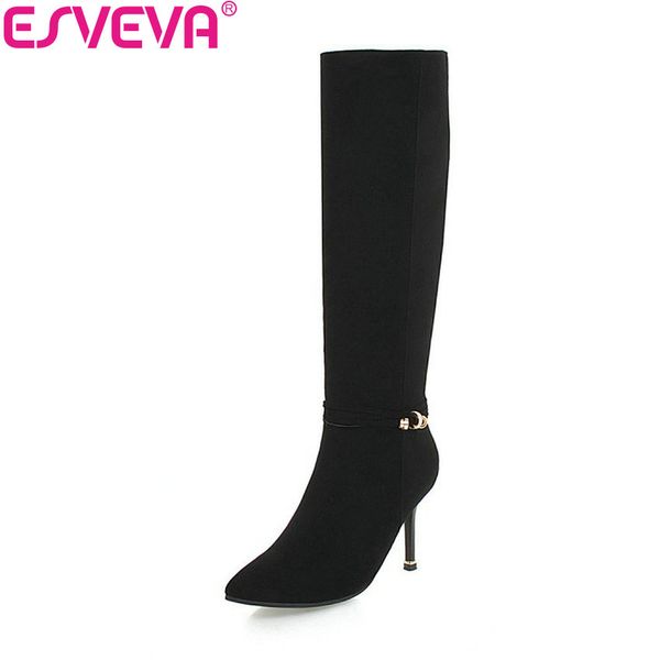 esveva 2019 women shoes flock concise thin high heels pointed toe elegant winter boots knee high boots autumn shoes size 34-43, Black
esveva 2019 women shoes flock concise thin high heels pointed toe elegant winter boots knee high boots autumn shoes size 34-43, Black