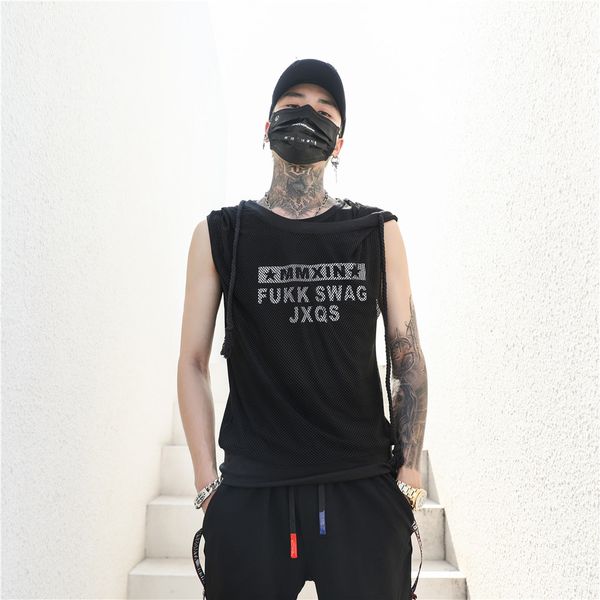 2018 punk male black mesh tank bodybuilding hooded rock letter print beach vest men white cotton waistcoat hip hop summer, White;black
2018 punk male black mesh tank bodybuilding hooded rock letter print beach vest men white cotton waistcoat hip hop summer, White;black
