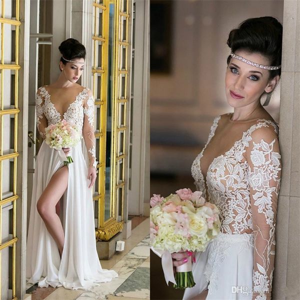 boho beach 2019 новый свадебное платье sheer v шеи сплит с длинными рукавами свадебное платье шифон иллюзия кружева свадебные платья, White
boho beach 2019 новый свадебное платье sheer v шеи сплит с длинными рукавами свадебное платье шифон иллюзия кружева свадебные платья, White