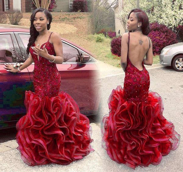mermaid prom dress backless spaghetti straps beads lace ruffles organza new fashion party gowns custom size, Black
mermaid prom dress backless spaghetti straps beads lace ruffles organza new fashion party gowns custom size, Black