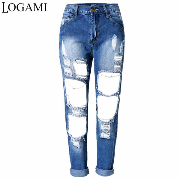 logami ripped jeans for women high waist denim jeans mujer ankle-length straight pants 2018, Blue
logami ripped jeans for women high waist denim jeans mujer ankle-length straight pants 2018, Blue