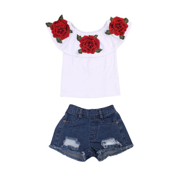 summer baby kids girls clothes 3d flower print sleeveless ruffle round neck pullover t-shirts denim hole pants 2pc cotton set, White
summer baby kids girls clothes 3d flower print sleeveless ruffle round neck pullover t-shirts denim hole pants 2pc cotton set, White
