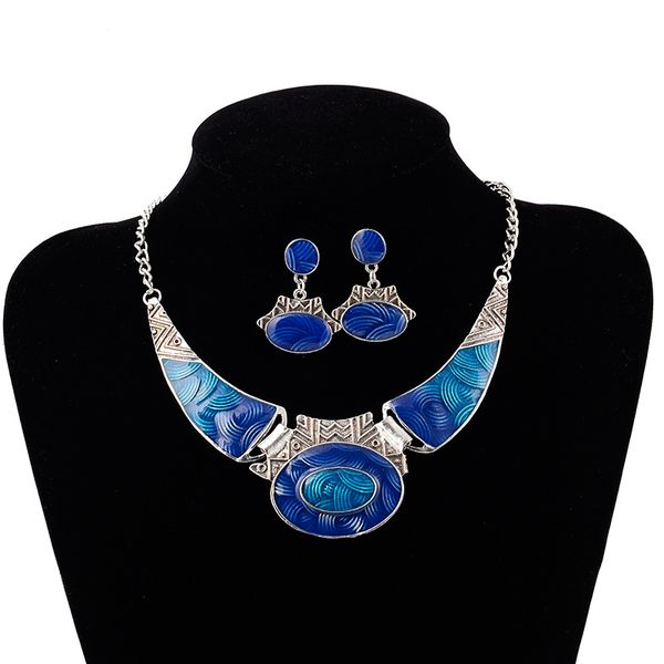 new europe party casual vintage jewelry set women's drop glaze pendant necklace with earrings s102, Silver
new europe party casual vintage jewelry set women's drop glaze pendant necklace with earrings s102, Silver