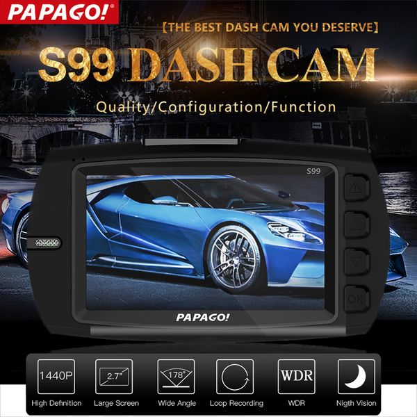

papago s99 car dvr camera dash cam fhd 1440p 2.7" lcd 178 degree angle video recorder camcorder