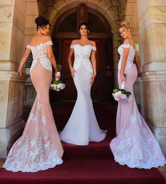 2019 lace mermaid bridesmaid dresses off shoulder floor length formal dresses maid of honor dress vestidos wedding party gowns, White;pink
2019 lace mermaid bridesmaid dresses off shoulder floor length formal dresses maid of honor dress vestidos wedding party gowns, White;pink