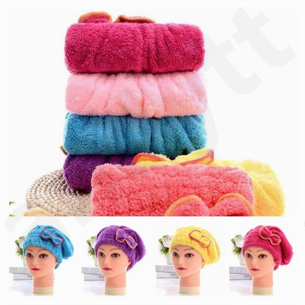 

cute bowknot coral velvet bathing cap dry hair cap thickening wiping hair water uptake fast drying hat t7g003