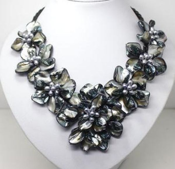 handmade shell pearl flower necklace,black color baroque mop freshwater pearl shell flower black leather necklace, Silver
handmade shell pearl flower necklace,black color baroque mop freshwater pearl shell flower black leather necklace, Silver