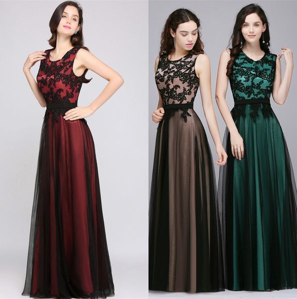 

Designed Robe de Soiree Longue Elegant Black Lace Red Evening Dress Long Cheap Appliques Chiffon Evening Gown Vestido de Festa CPS590