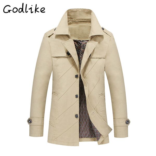 

godlike new 2018 spring men's fashion business casual cotton long coat/men baggy long-sleeved solid-colored trench coats -4xl, Tan;black