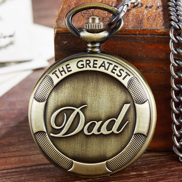 

the greatest dad quartz pocket watch fob chain clock for male mens daddy birthday father's day necklace box reloj de bolsillo, Slivery;golden