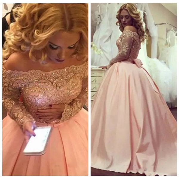 bateau neck long sleeves lace appliques prom dresses pink beading sequins with bow back ladies princess special occasion party gowns custom, Black
bateau neck long sleeves lace appliques prom dresses pink beading sequins with bow back ladies princess special occasion party gowns custom, Black