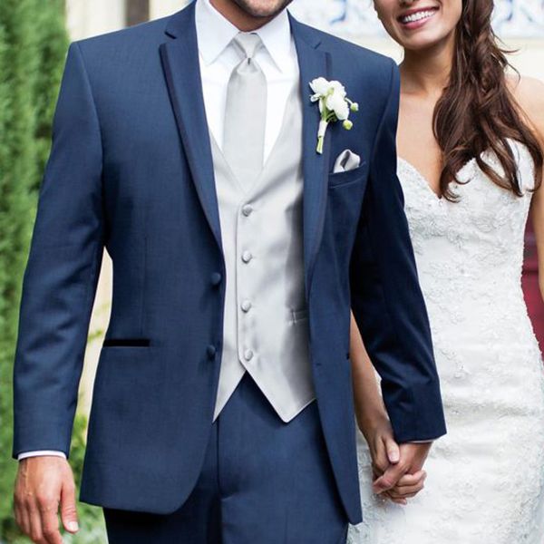 three piece navy groom tuxedos for wedding wear notched lapel two button business prom men suits classic fit suit jacket pants gray vest, Black;gray
three piece navy groom tuxedos for wedding wear notched lapel two button business prom men suits classic fit suit jacket pants gray vest, Black;gray