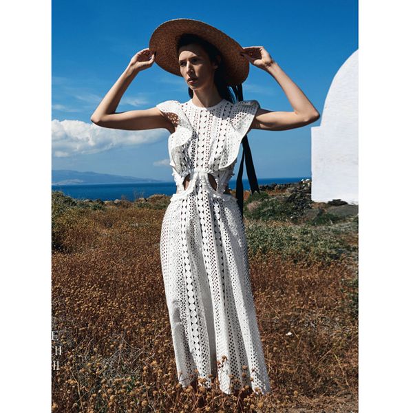 women dresses lace 2020 summer white lace long party dress hollow out ruffle sleeveless a line vestidos, White;black
women dresses lace 2020 summer white lace long party dress hollow out ruffle sleeveless a line vestidos, White;black