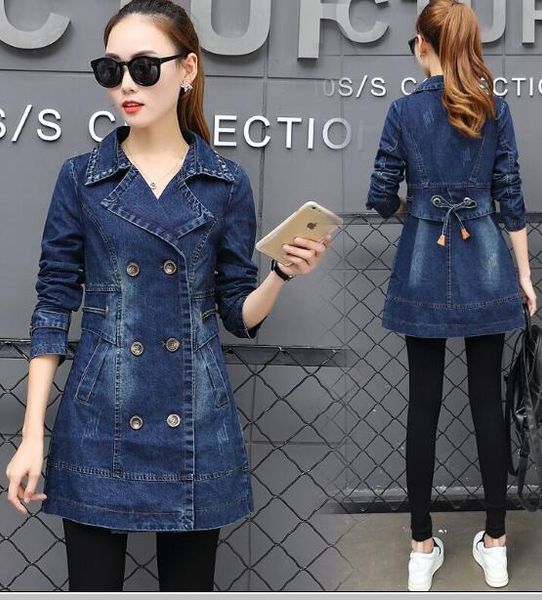 spring autumn new korean casual women's denim jacket in long double-breasted outerwear windbreaker lapel, Tan;black
spring autumn new korean casual women's denim jacket in long double-breasted outerwear windbreaker lapel, Tan;black