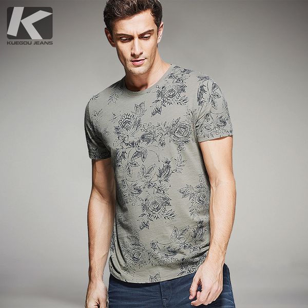 kuegou new summer mens casual t shirts 100% cotton print flower khaki color man's short sleeve slim t-shirts male tee 8614, White;black
kuegou new summer mens casual t shirts 100% cotton print flower khaki color man's short sleeve slim t-shirts male tee 8614, White;black