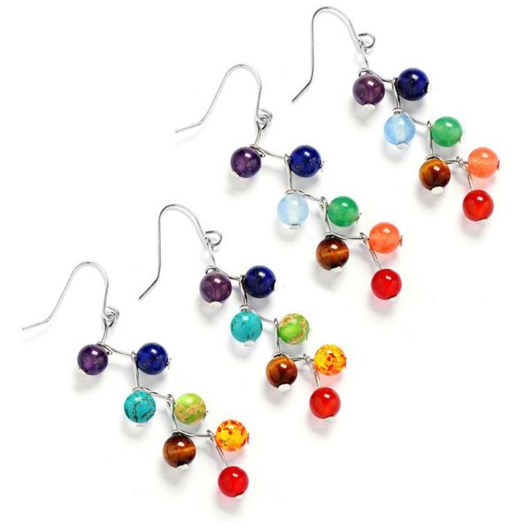 7 colour natural stone beads earrings 7 reiki chakra healing balance beads dangle earrings women yoga jewelry, Silver
7 colour natural stone beads earrings 7 reiki chakra healing balance beads dangle earrings women yoga jewelry, Silver