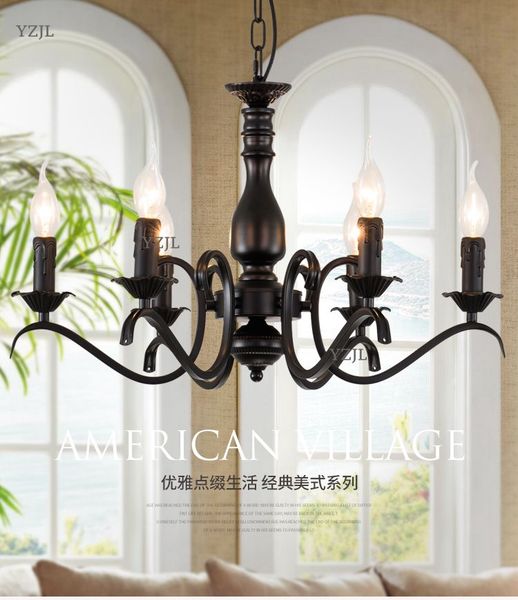 Iron Candle Lamp Chandelier European Living Room Restaurant American Modern Bedroom Simple Warm Shop Bar Retro Chandelier Lamp