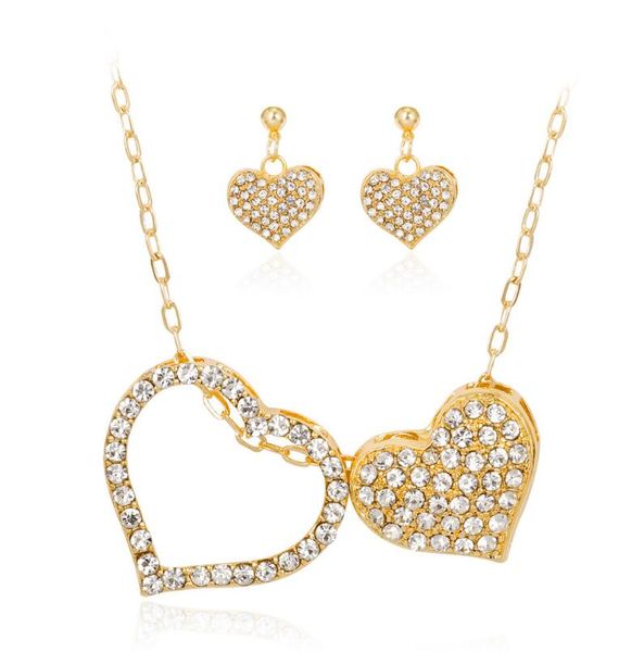 gold color double heart pendant necklace heart earrings jewelry sets fill up rhinestone for women jewellery wedding accessories, Silver
gold color double heart pendant necklace heart earrings jewelry sets fill up rhinestone for women jewellery wedding accessories, Silver