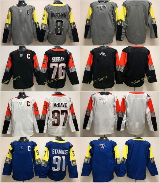 2018 Ice Hockey All-Star Game Jerseys 97 Connor McDavid 91 Steven Stamkos 8 Alex Ovechkin 76 PK Subban Blue White Gray Black S-60
2018 Ice Hockey All-Star Game Jerseys 97 Connor McDavid 91 Steven Stamkos 8 Alex Ovechkin 76 PK Subban Blue White Gray Black S-60