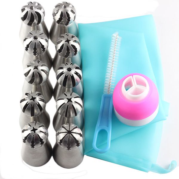 mujiang 13pcs/set russian icing piping tips 1 pcs silicone bag 1 coupler sphere ball nozzles brush cake decorating diy dessert
mujiang 13pcs/set russian icing piping tips 1 pcs silicone bag 1 coupler sphere ball nozzles brush cake decorating diy dessert