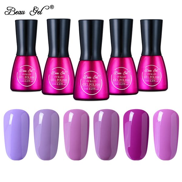 

beau gel soak off uv gel nail 7ml nail polish long lasting uv polishes pure art purple series 12 color lacquer, Red;pink
