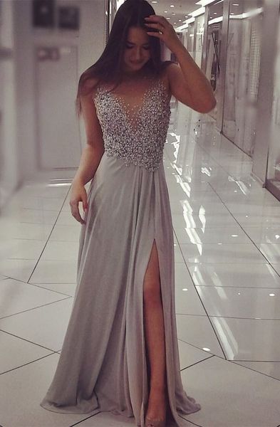 Beadings Split Sexy Evening Gown 2018 Gorgeous Sleeveless Prom Dress Sheer Neck Beads Evening Party Dresses
Beadings Split Sexy Evening Gown 2018 Gorgeous Sleeveless Prom Dress Sheer Neck Beads Evening Party Dresses