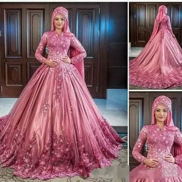 stunning muslim long sleeve wedding dresses 2018 modest high neck a line 3d floral lace and tulle rose pink luxury arabic wedding gowns, White
stunning muslim long sleeve wedding dresses 2018 modest high neck a line 3d floral lace and tulle rose pink luxury arabic wedding gowns, White