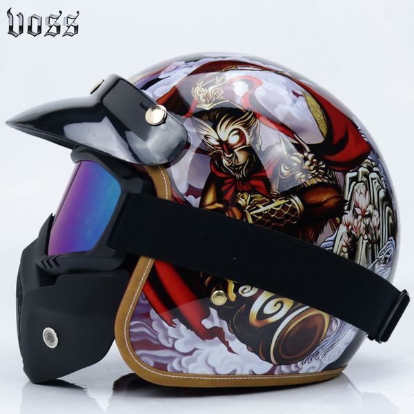 

voss motorcycle helmet 3/4 open face vintage casco moto jet scooter bike helmet retro dot approved casque motociclismo