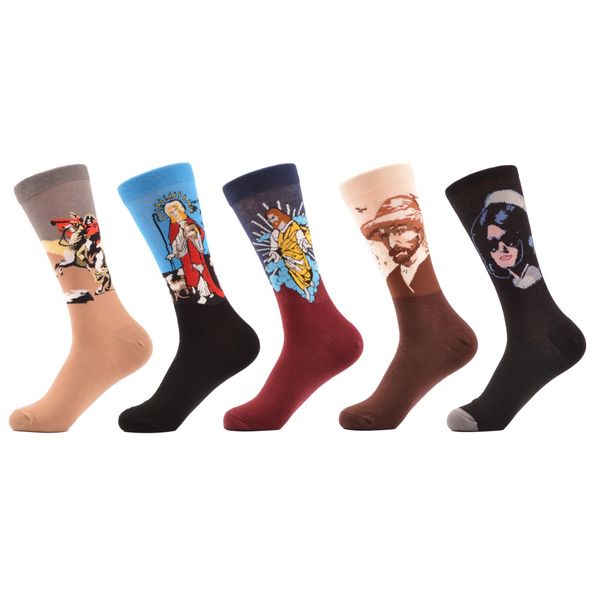 5 pairs/lot men's casual combed cotton socks napoleon jesus oil painting crew socks colorful funny winter happy socks, Black 
5 pairs/lot men's casual combed cotton socks napoleon jesus oil painting crew socks colorful funny winter happy socks, Black