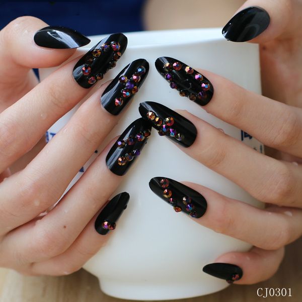 24pcs black diamond long length fake nail tips cj03, Red;gold 
24pcs black diamond long length fake nail tips cj03, Red;gold