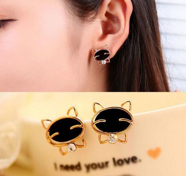 2017 the new fashion cute black smiling face cat diamond high-grade fine needle animal zodiac earrings 02, Golden;silver
2017 the new fashion cute black smiling face cat diamond high-grade fine needle animal zodiac earrings 02, Golden;silver